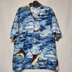 Basix Swordfish Marlin Beach Button-Down Hawaiian Shirt Ocean Casual Mens